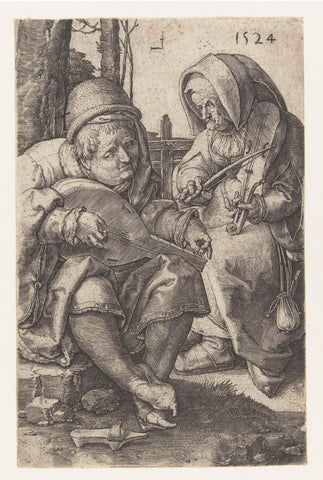 Music-making couple, Lucas van Leyden, 1524 Canvas Print