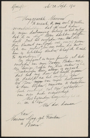 Letter to Johanna van Gogh-Franken and letter to Mr Weegewijs, August Allebé, 1911 Canvas Print