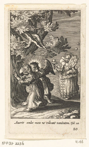 Angel protects child from vain woman, Boetius Adamsz. Bolswert, 1624 Canvas Print