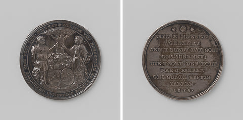 Medal on the occasion of the fifty-year marriage of Willem van Borsselen and Soetge Spierings, anonymous, 1675 Canvas Print