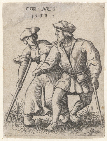 Hand in hand dancing crippleds dressed as civilians, Cornelis Massijs, 1538 Canvas Print