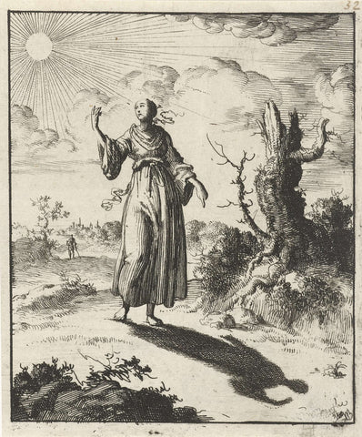 Woman beholds her own shadow, Jan Luyken, 1687 Canvas Print