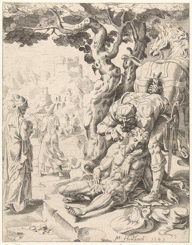 Good Samaritan takes care of the wounds, Dirck Volckertsz. Coornhert, 1549 Canvas Print