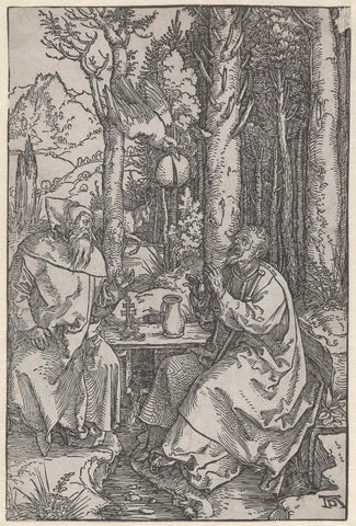 Saint Anthony Visits Paul the Hermit in the Wilderness, Albrecht Dürer, 1503 - 1504 Canvas Print