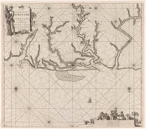 Pass map of various Surinamese rivers, Jan Luyken, 1684 - 1799 Canvas Print