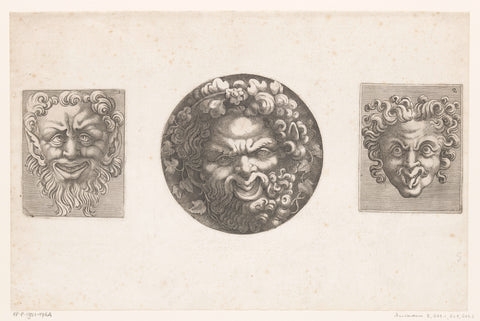 Two Grotesque Masks and Silenus, Adamo Scultori, 1540 - 1585 Canvas Print