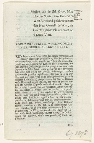 Text sheets about the golden cup donated to Cornelis de Witt on the occasion of the Journey to Chatham, 1667, Herbert van Beaumont, 1775 - 1799 Canvas Print