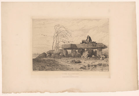 Landscape with stacked boulders and resting man, Léon Gaucherel, 1832 - 1886 Canvas Print