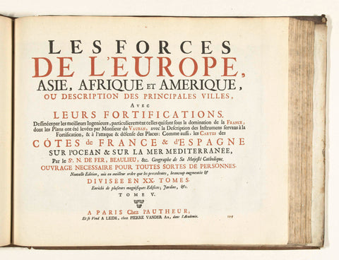 Titelpagina voor het prentwerk: The Forces of Europe, Asia, Africa and America (...) As well as the Maps of the Coasts of France and Spain (deel V), 1726, Pieter van der Aa (I), 1726 Canvas Print