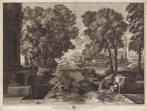 View with a road, buildings and people, Etienne Baudet, 1684 Canvas Print