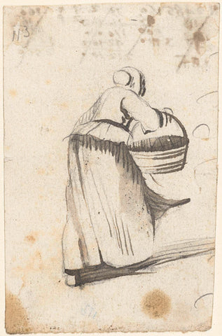 Walking woman with basket, to the right, from behind, Harmen ter Borch, c. 1651 Canvas Print