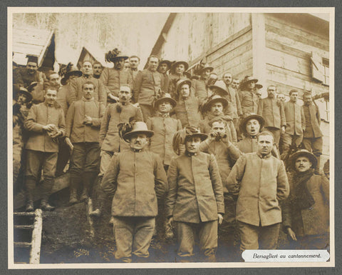 Italian Bersaglieri posing for their barracks in the Dolomites, Henri de Rothschild (attributed to), 1916 Canvas Print