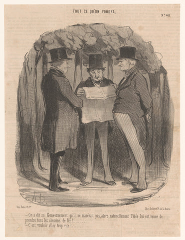 Three men talk about a newspaper report, Honoré Daumier, 1848 Canvas Print