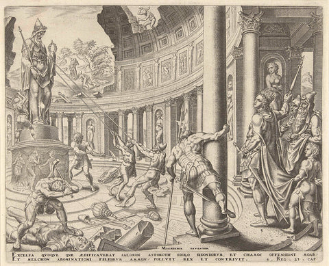 King Josiah destroys the temples of Astarte, Kemos and Milkom, Philips Galle, c. 1569 Canvas Print