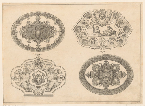 Lids with ornaments and figures, anonymous, 1670 - 1725 Canvas Print