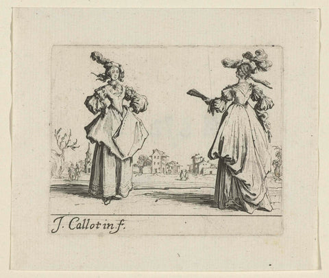 Two ladies of standing, Jacques Callot, 1621 - 1625 Canvas Print