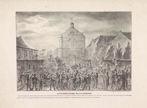 Run-up in front of a church in Antwerp where ghosts are seen, 1826, Burggraaff, 1826 Canvas Print