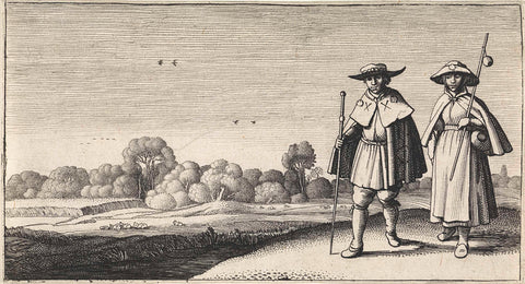 Two pilgrims in a landscape, Jan van de Velde (II), 1603 - 1641 Canvas Print