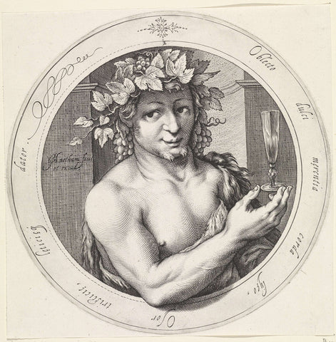 Bacchus with glass, Jacob Matham, 1599 - 1600 Canvas Print