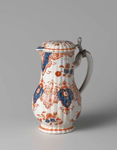 Jug with lid, Imari-Delft pottery, anonymous, 1720 - 1740 Canvas Print