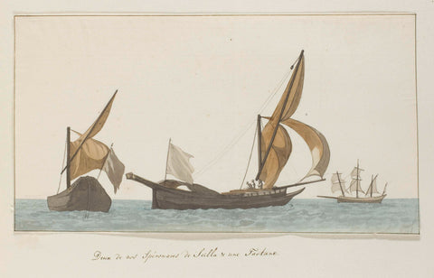 Three ships: two spéronares of Scilla and a tartanes, Louis Ducros, 1778 Canvas Print