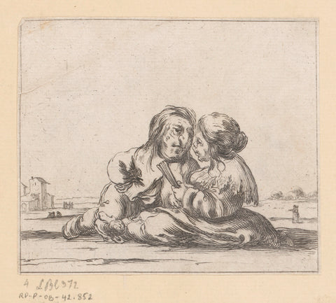 Caricature of a resting couple, François Collignon, 1620 - 1687 Canvas Print