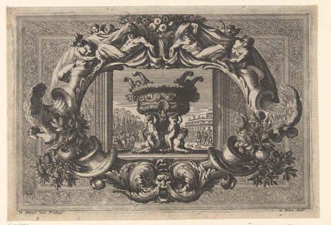 Veelhoekig zoutvat in cartouche, Jean Lepautre, after 1628 - before 1667 Canvas Print