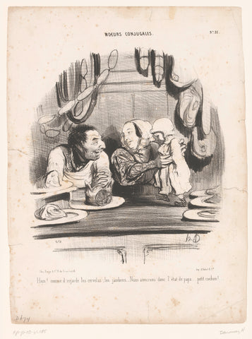 Butcher with its wife and small son, Honoré Daumier, 1842 Canvas Print