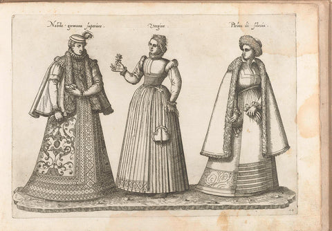 Three womanwen, dressed according to de German fashion of ca. 1580, Bartolomeo Grassi, in or before 1585 Canvas Print