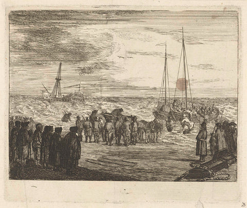 Stranding of the British East Indiesman 'Generaal Barker' near Noordwijk, 1781, Louis Bernard Coclers, in or after 1781 - 1817 Canvas Print