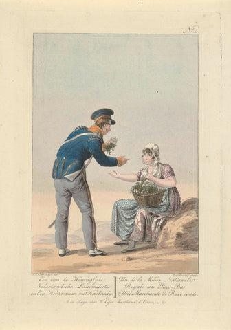 Soldier and a merchant with tuber radish, 1816, Walraad Nieuwhoff, 1816 Canvas Print