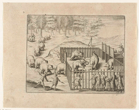 Hunting of elephants at Pegu, 1604, anonymous, 1644 - 1646 Canvas Print