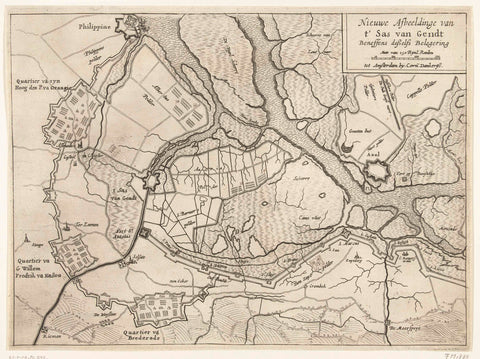 Map of siege and conquest of Sas-van-Gent, 1644, anonymous, 1644 Canvas Print