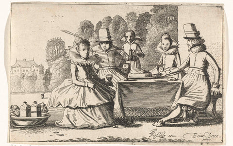 Two couples at a table in the garden, ca. 1600, anonymous, 1600 - 1624 Canvas Print