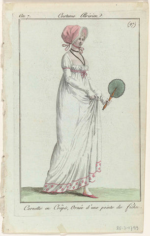 Journal des Dames et des Modes, Costume Parisien, 25 March 1799, Year 7, (97.) : Cornette en Crêp (...), anonymous, 1799 Canvas Print