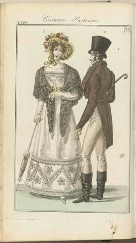 Journal des Dames et des Modes, editie Frankfurt 26 August 1821, Costumes Parisiens (35), anonymous, 1821 Canvas Print