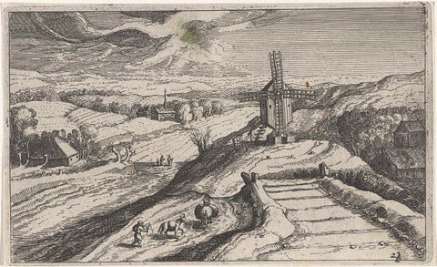 Hilly Landscape with a Windmill, Simon Frisius (attributed to), 1614 Canvas Print