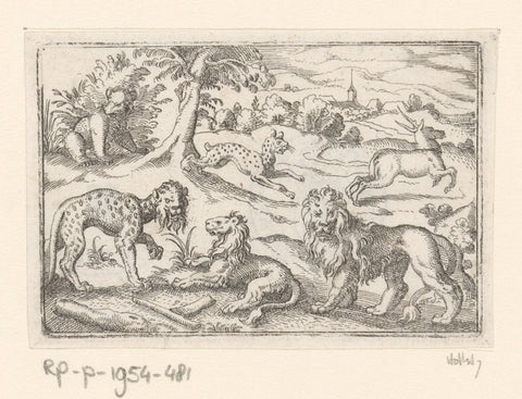 Two leopards, two lions, a deer and a bear, Stephan Herman, 1578 - 1596 Canvas Print