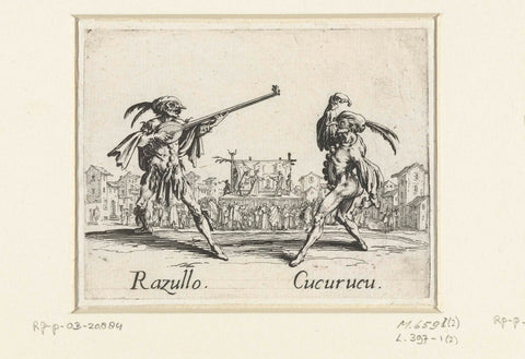 Two street artists like Razullo and Cucurucu, Jacques Callot, 1621 - 1622 Canvas Print