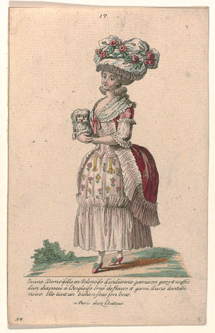 Gallerie des Modes et Costumes Français, 1785, nr. 17, nr. 34, Kopie naar Q 95 : Jeune Demoiselle en Polonoise d'indienn (...), Pierre Gleich (possibly), c. 1785 Canvas Print