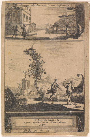 Venus and Adonis in a landscape, Monogrammist PR (engraver), 1670 Canvas Print