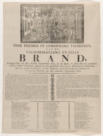 Two sad and endearing scenes, of the terrible and fierce Fire, occurred on the third September 1835, in the Neighbourhood St. jans-Klooster called (...), anonymous, 1835 Canvas Print