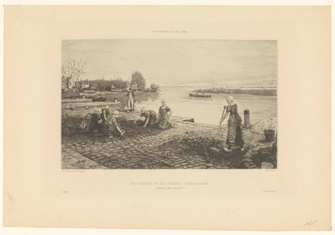 Women weeding a quay in North Holland, Claude Faivre, 1882 Canvas Print