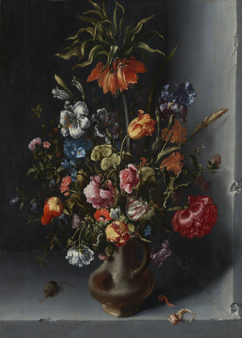 Flower still life with an emperor's crown in a stone niche, Jacob Vosmaer, 1613 Canvas Print