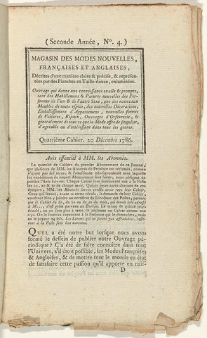 Magasin des Modes Nouvelles Françaises et Anglaises, 20 December 1786, 2nd Year, 4th notebook: titelpagina, Buisson, 1786 Canvas Print