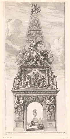 Triumphal arch with obelisk on the Place Dauphine in Paris, Jean Lepautre, 1662 Canvas Print