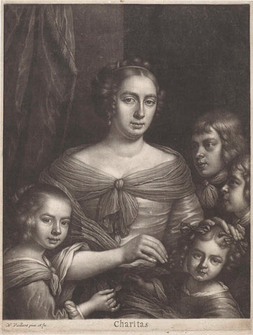 Portrait of a mother with four children, Wallerant Vaillant, 1658 - 1677 Canvas Print