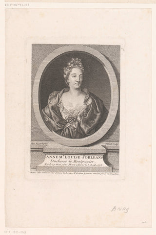 Portrait of Anne Marie Louise of Orléans, Pierre Filloeul, 1755 Canvas Print