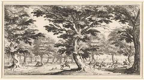 Landscape with hunters, Jacques Callot, 1630 - 1660 Canvas Print