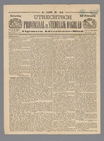 Utrechts provinciaal en stedelijk dagblad, Utrechts dagblad, 1869 Canvas Print